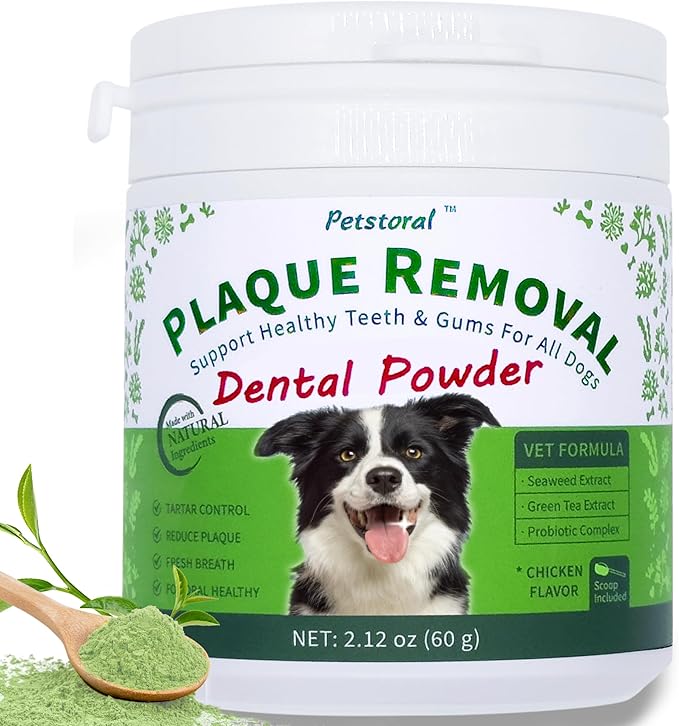 Natural Dog Dental Powder, Dog Dental Care - Plaque Remover and Bad Breath Treatment, Healthy Gums & Fresh Breath for All Dogs and Cats 2 oz.