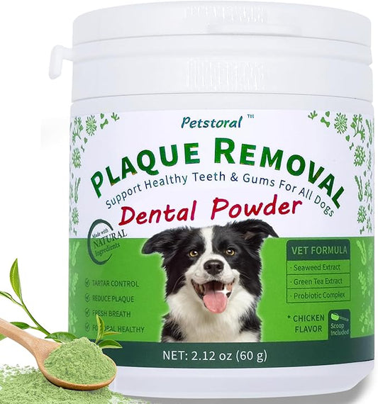 Natural Dog Dental Powder, Dog Dental Care - Plaque Remover and Bad Breath Treatment, Healthy Gums & Fresh Breath for All Dogs and Cats 2 oz.