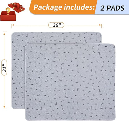 washable pee pads for dogs, 2Pack Puppy Pads Washable with Bone Print,Absorbent reusable Whelping Pads Non-Slip Dog Mats for Floor Protector, Couch Cover, Crate, Potty Training -31x36