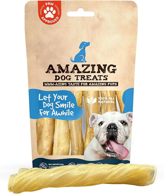 Amazing Dog Treats - Large Collagen Stick - (6 Inch - 8 Count) - Collagen Beef Cheek Rolls for Dogs - 100% Pure Collagen Sticks for Dogs - No Hide Bones for Dogs