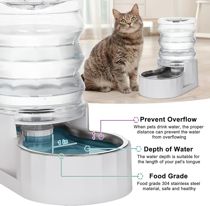 RIZZARI Automatic 4L Pet Waterer, Gravity Dog Water Bowl Dispenser, Stainless Steel Cat Water Dispenser, Large Capacity Water Feeder for Small and Medium-Sized Cats and Dogs (4L,without Filter)