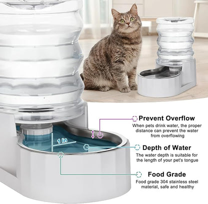 RIZZARI Automatic 4L Pet Waterer, Gravity Dog Water Bowl Dispenser, Stainless Steel Cat Water Dispenser, Large Capacity Water Feeder for Small and Medium-Sized Cats and Dogs (4L,without Filter)