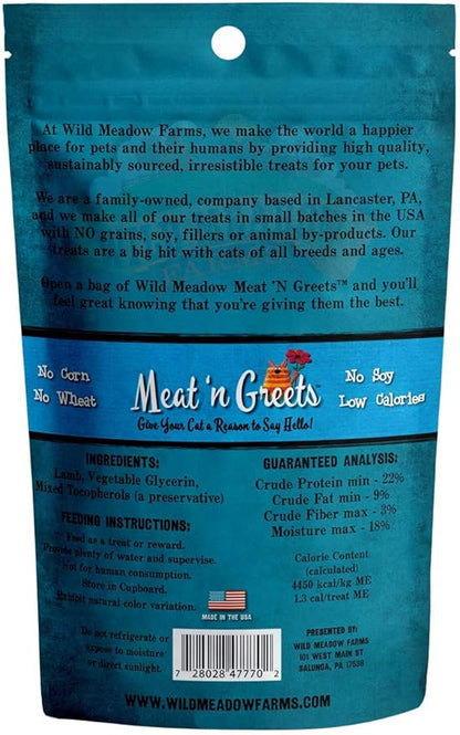Wild Meadow Farms - Cat Treats - Meat 'N Greets - Soft Jerky Treats with Real Meat, High Protein, Grain-Free, Perfect for Training & Rewarding, All Natural Snacks for Cats - Lamb Flavor