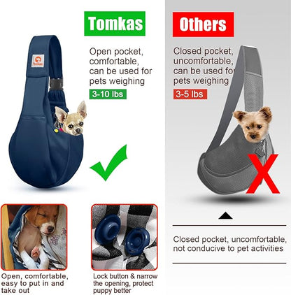 Tomkas Dog Sling Carrier for Small Dogs Puppy (Dark Blue, Adjustable Strap & Zipper Pocket)
