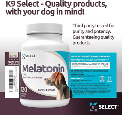 3mg Melatonin for Dogs - Adrenal Support and Sleep Support - 120 Peanut Butter Flavored Tablets - Dog Melatonin for Medium Size Dog Breeds