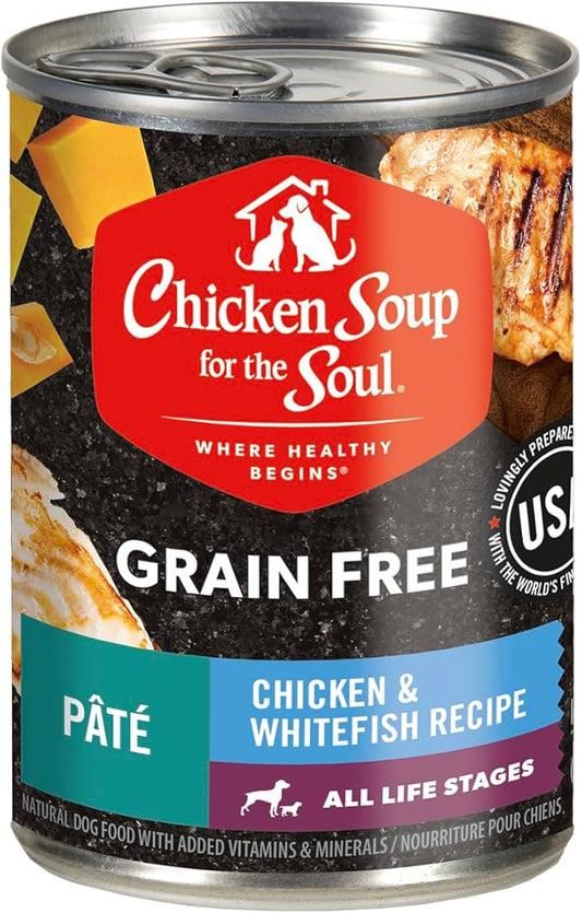 Chicken Soup for the Soul Pet Food Grain-Free Wet All Stages Dog Food, Chicken & Whitefish Pate, 13 Ounce Can (Pack of 12) Soy, Corn & Wheat Free, No Artificial Flavors or Preservatives