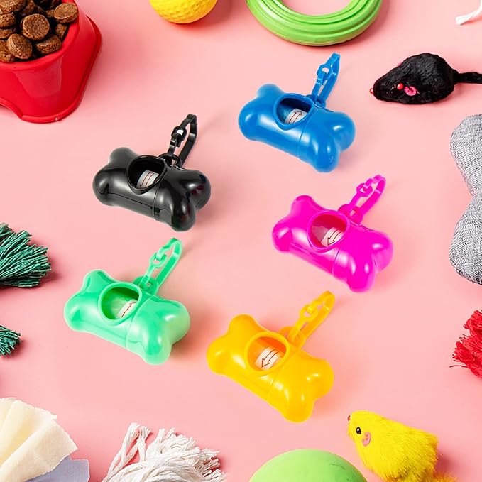 40 Pack Bone Shaped Poop Bag Dispenser Pet Waste Disposal Bag Dispenser (Random Color)