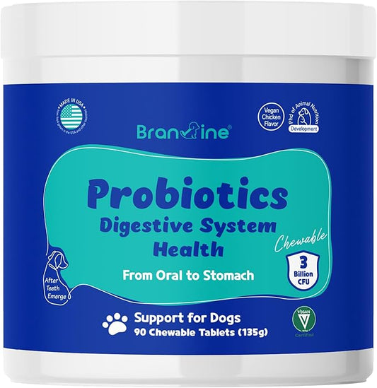 Probiotics Chewable Digestive System Health for Dogs - Patented 2-Strain Probiotics That Help Oral Health, DGL, Propolis, Digestive Enzymes, Vegan Chicken Flavor (90 Chewables)