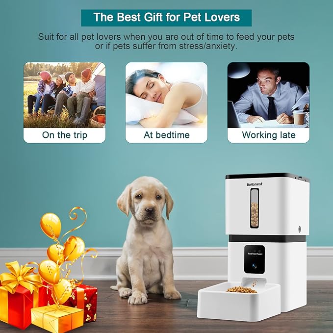 DoHonest Automatic Dog Feeder with Camera - 5G WiFi Easy Setup 8L Motion Detection Smart Cat Food Dispenser 1080P HD Video Recording 2-Way Audio Timed Pet Feeder App Control Night Vision