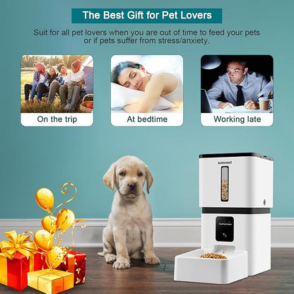 DoHonest Automatic Dog Feeder with Camera - 5G WiFi Easy Setup 8L Motion Detection Smart Cat Food Dispenser 1080P HD Video Recording 2-Way Audio Timed Pet Feeder App Control Night Vision