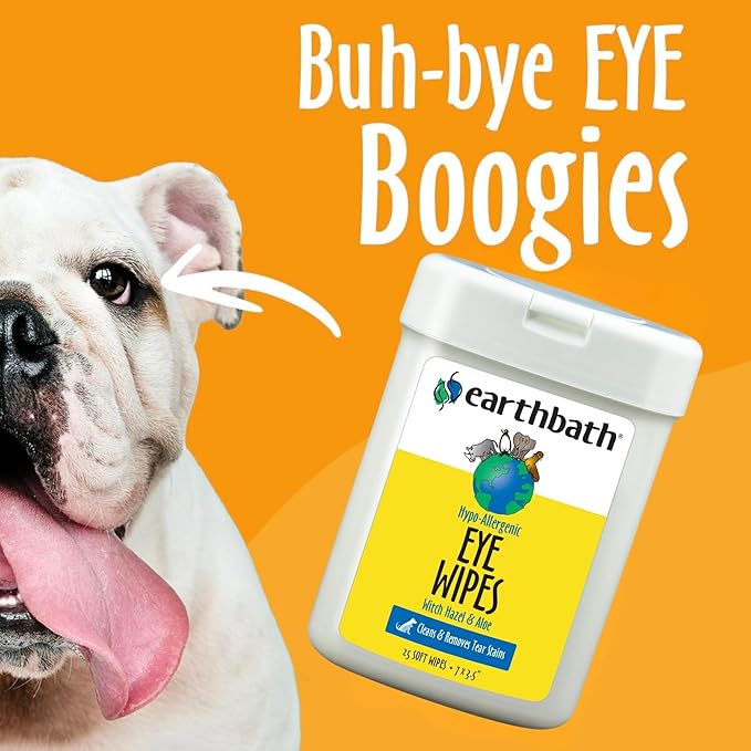 earthbath, Hypo-Allergenic Pet Eye Wipes - Tear Stain Remover, All Natural Pet Eye Wipes, Cat & Dog Soft Wipes, Made in USA - 25 Count (2 Pack)