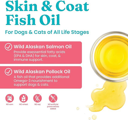 Solid Gold Fish Oil for Dogs & Cats - Wild Alaskan Salmon Oil for Dogs Skin and Coat Support - Omega 3 Pollock Oil Blend and Fatty Acids with EPA & DHA for Immune System Health - 16 oz Bottle