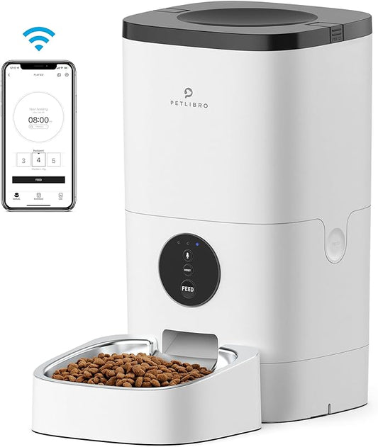 Automatic Dog Feeder, 6L Dog Food Dispenser with Customize Feeding Schedule, WiFi Automatic Dog Feeder with Timer Interactive Voice Recorder, Auto Dog Feeder for Cat Pet 1-4 Meals Dry Food