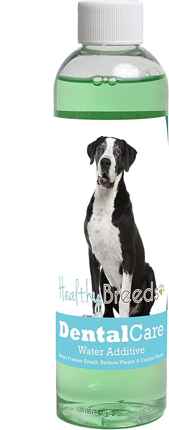 Healthy Breeds Dog Dental Care Water Additive for Great Dane - Helps Freshen Breath, Reduce Plaque & Control Tartar - Mint Flavor - 8 oz