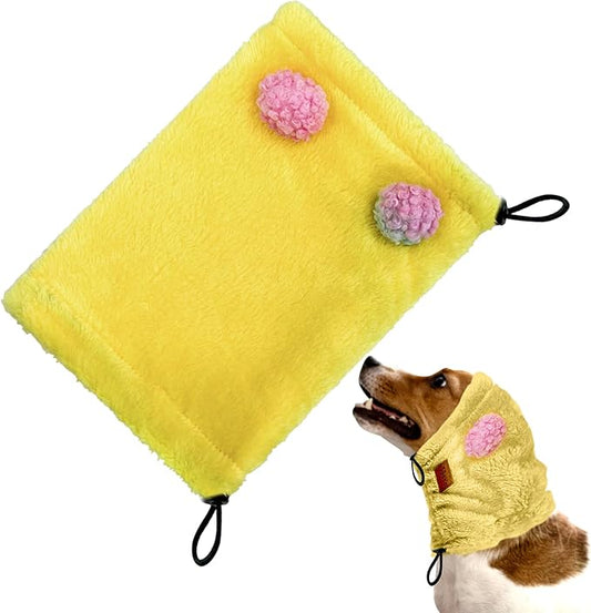 Adjustable Dog Noise Cancelling Ear Muffs Noise Protection - No Flap Ear Wraps for Dogs - Snoods Dog Headband Ear Covers for Anxiety Relief, Thunderstorms, Fireworks & Grooming (Yellow, Large)