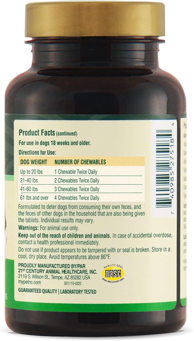 PetNC Natural Care Stool Eating Deterrent Chewables for Dogs, 60 Count