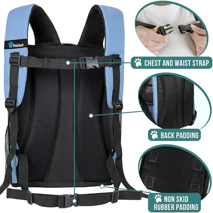 PetAmi Dog Backpack Carrier for Small Large Cat, Pet, Puppy, Ventilated Pet Hiking Backpack Travel Bag, Airline Approved Cat Backpack Carrier, Camping Biking Dog Bag Up to 18lbs Pet, Light Blue