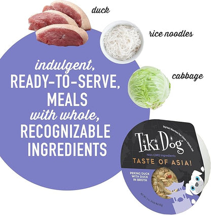 Tiki Dog Taste of The World Whole Food, Asia Peking Duck Recipe in Duck Broth, Culinary Inspired High Protein and Moisture Rich Superfoods Wet Dog Food, 3 Oz Cups, Pack of 4