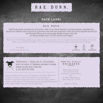 Rae Dunn Pet Wipes, Alcohol Free with Aloe and Vitamin E, Lavender Mint, 150 Count