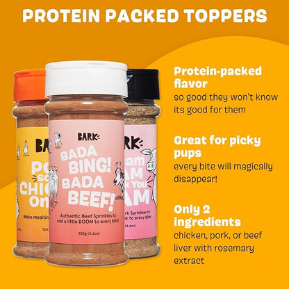 Barkbox – Dry Dog Food Toppers Variety 3 Pack – Ham, Beef & Chicken - Protein Rich, Grain Free – Meal Enhancer for Large & Small Breeds