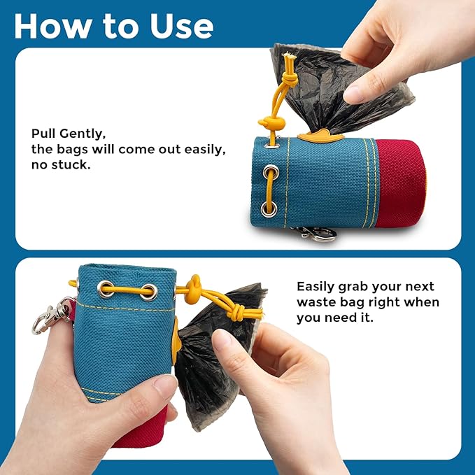 Dog Poop Bag Holder, Portable Dog Poop Bag Dispenser with 1 Metal Clip, Bucket Fashion Color Matching Canvas Poop Pag Polders for Leashes