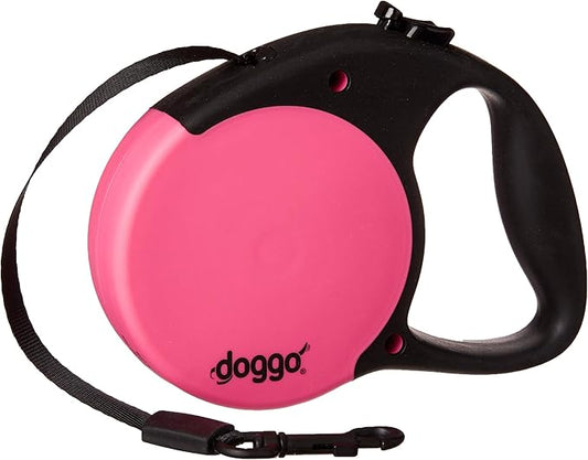 doggo Everyday Retractable Dog Leash, 13' Long Belt, Small for Dogs Up to 45 lbs, Pink with Black Soft Grip Handle