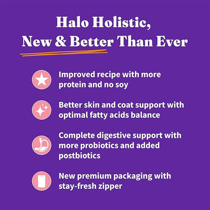 Halo Holistic Dog Food, Complete Digestive Health Wild-caught Salmon and Whitefish Recipe, Dry Dog Food Bag, Adult Formula, 21-lb Bag