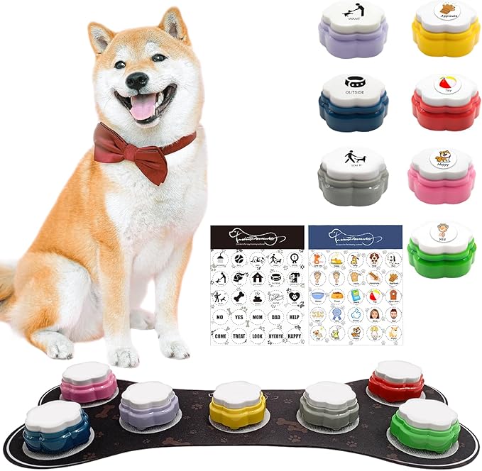 Set of 7 Dog Buttons for Communication-Dog Recordable Training Buttons with Rubber Mat,Dog Talking Buttons,Pet Buttons,Dog Training & Behavior Aids,Train Your Dog to Voice What They Want