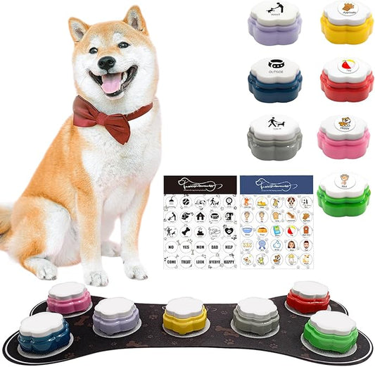 Set of 7 Dog Buttons for Communication-Dog Recordable Training Buttons with Rubber Mat,Dog Talking Buttons,Pet Buttons,Dog Training & Behavior Aids,Train Your Dog to Voice What They Want