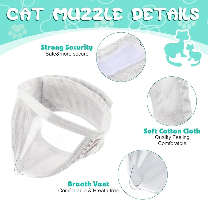 Hillban Cat Muzzle for Grooming with 4 Silicone Boots Breathable Transparent Cat Face Guard Silicone Cat Claw Covers Anti Scratch Cat Booties to Prevent Scratching Biting Bathing Trimming (Small)