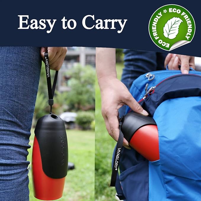 VIVAGLORY Dog Water Bottle, Pet Drinking Bottle, 25oz Portable & Leakproof Stainless Steel Dog Travel Water Bottle Bowl with Large Trough for Walking & Hiking, Red
