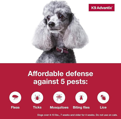 K9 Advantix Flea, Tick & Mosquito Prevention for Dogs 4-10 lbs. | Flea Drops for Small Dogs | Apply Monthly | 2 Treatments