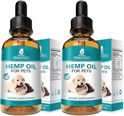 Pet Hemp Oil for Dogs Cats (2 Pack) Joint Pain Support Anxiety Stress Cough Inflammation Relief Skin Arthritis Care Supplement Dog Cat Hemp Drops Tincture (Flavorless)