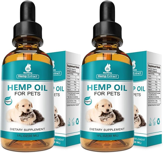 Pet Hemp Oil for Dogs Cats (2 Pack) Joint Pain Support Anxiety Stress Cough Inflammation Relief Skin Arthritis Care Supplement Dog Cat Hemp Drops Tincture (Flavorless)