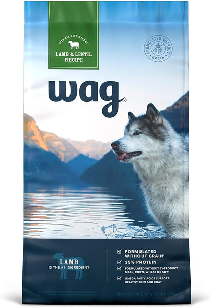Amazon Brand - Wag Dry Dog Food Grain-Free Lamb & Lentil Recipe, High Protein (24 lb bag)