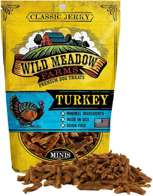 Wild Meadow Farms - Classic Turkey Minis, Soft Jerky Training Treats for Dogs, Grain Free, All Natural & Perfectly Sized for Training & Rewards, 3.5oz