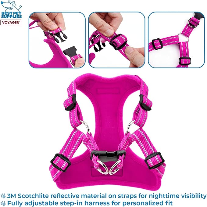 Best Pet Supplies Voyager Adjustable Dog Harness with Reflective Stripes for Walking, Jogging, Heavy-Duty Full Body No Pull Vest with Leash D-Ring, Breathable All-Weather - Harness (Fuchsia), XS