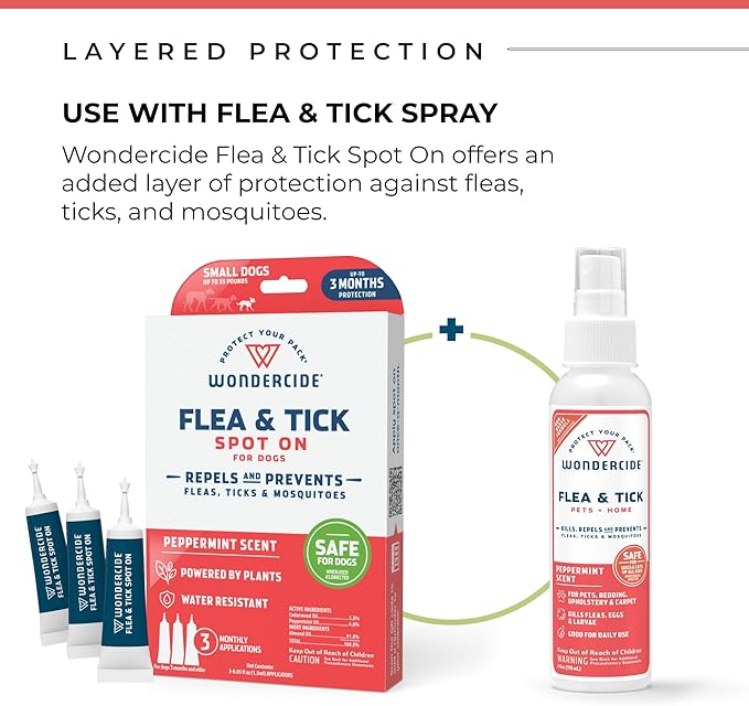 Wondercide - Flea & Tick Dog Spot On - Flea, Tick, and Mosquito Repellent, Prevention for Dogs with Natural Essential Oils - Up to 3 Months Protection - Small 3 Tubes of 0.05 oz