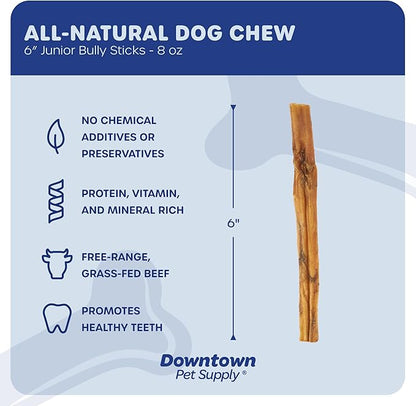 Downtown Pet Supply Thin Junior Bully Sticks (6" - 1/2 LB) - Bully Sticks for Small Dogs and Puppies- Single Ingredient Long Lasting Dog Dental Treats - Alternative to Chew Bones