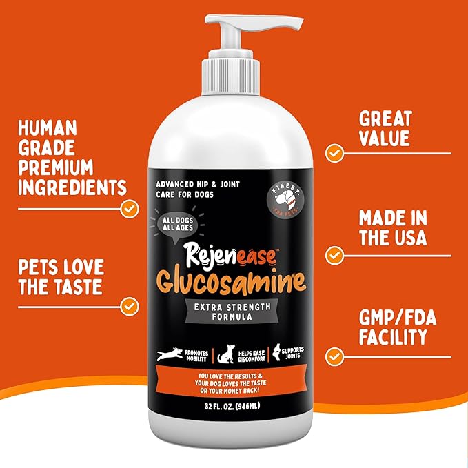 Premium Liquid Glucosamine Hip and Joint Supplement for Dogs 32oz - Natural Arthritis Pain Relief, Swelling & Inflammation Reduction, Muscle & Knee Support, with Chondroitin MSM and Hyaluronic Acid