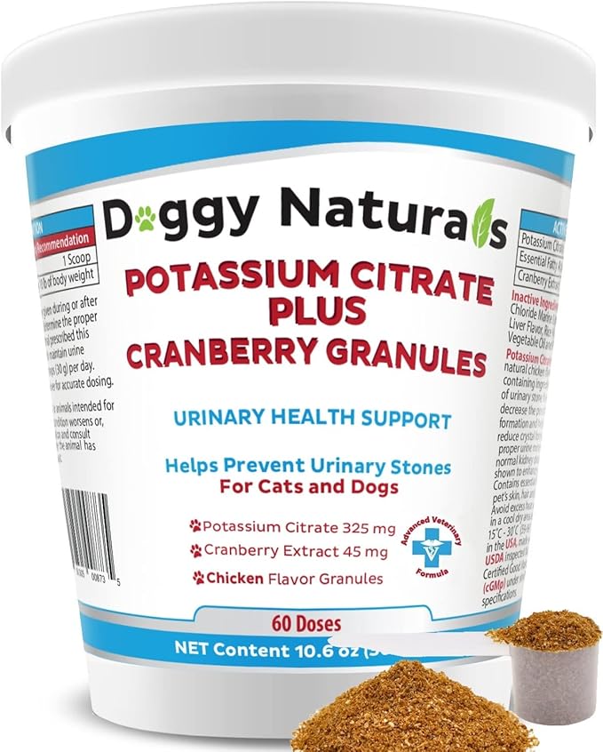 Potassium Citrate Plus Cranberry Granules 300gm for Cats and Dogs - Urinary Tract Support-Helps Deter Formation of Calcium Oxalate Stones - Deters Bladder & Kidney Stones (Made in U.S.A)