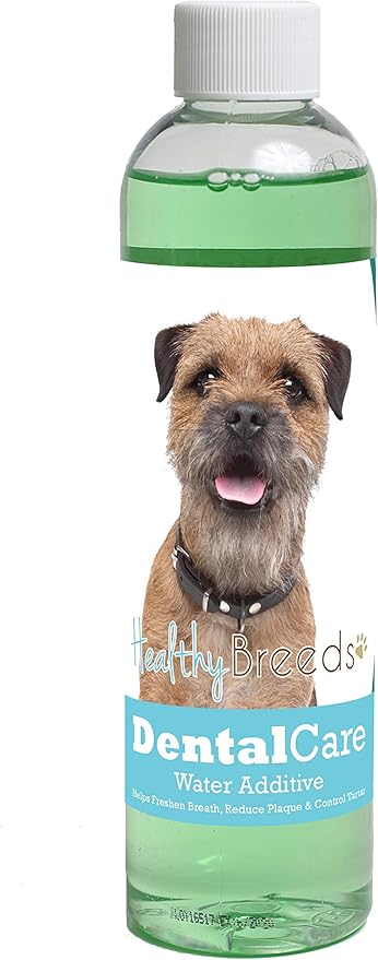 Healthy Breeds Dog Dental Care Water Additive for Border Terrier - Helps Freshen Breath, Reduce Plaque & Control Tartar - Mint Flavor - 8 oz