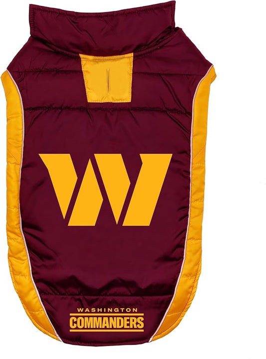 Pets First NFL Washington Commanders Puffer Vest for Dogs & Cats, Size Large. Warm, Cozy, & Waterproof Dog Coat. Best NFL Licensed PET Warming Sports Jacket, Team Color (WAC-4081-LG)