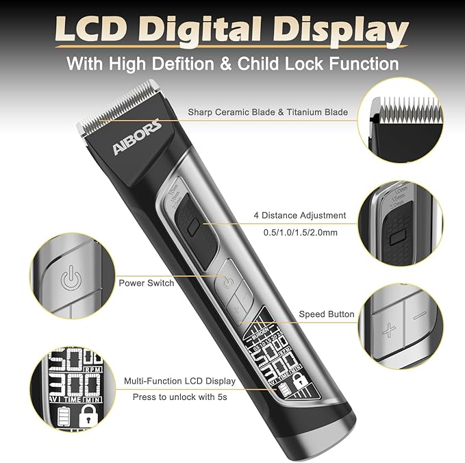 Dog Clippers for Grooming, 5-Speed Quiet High Power Dog Grooming Kit, Low Noise Rechargeable Cordless Electric Pet Hair Clipper Trimmer Shaver for Small Large Dogs Cats
