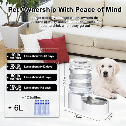 RIZZARI Automatic 6L Pet Waterer,Gravity Stainless Steel Water Dispenser, 100% BPA-Free, Large Capacity Water Feeder for Cats and Medium and Large-Sized Dogs