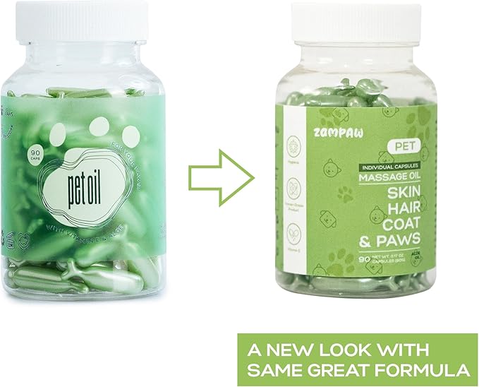 Pet Massage Oil Capsules for Allergies, Dry, Itchy & Irritated Coat & Paws - Healthy Skin & Shiny Coat, 90 Capsules (Aloe Vera Scent)
