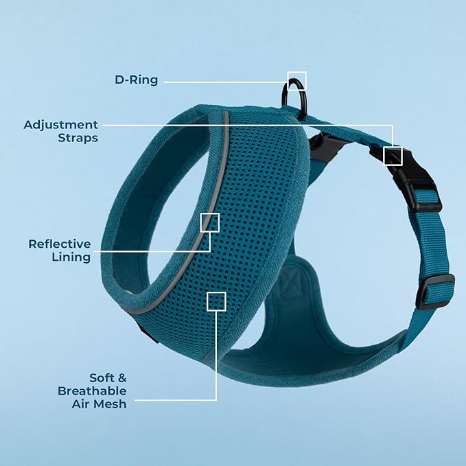 AeroLite No Pull Mesh Dog Harness with Lightweight, Soft, Breathable Chest Coverage, Reflective Stitching, and Adjustable Straps for Walking, Running, Training, Heavy Duty and Durable - Turquoise, XS