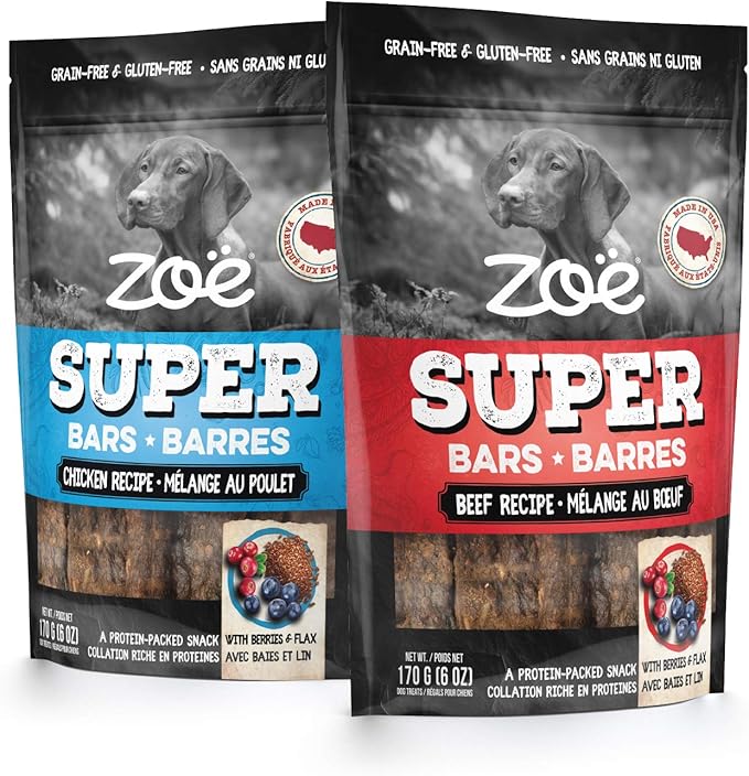 Zoe Super Bar Natural Dog Treats, Protein-Packed, Grain-Free and Gluten-Free, Made in The USA Only, Beef Recipe, 6 oz, 92017
