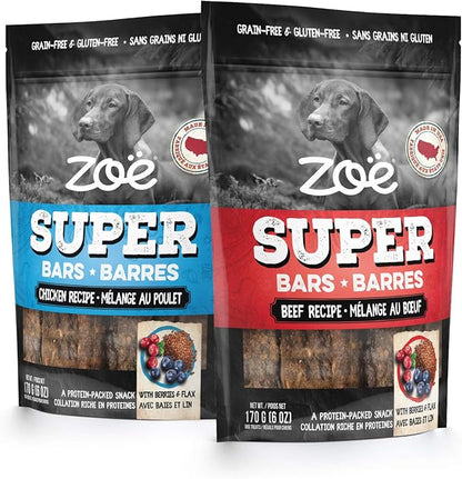 Zoe Super Bar Natural Dog Treats, Protein-Packed, Grain-Free and Gluten-Free, Made in The USA Only, Beef Recipe, 6 oz, 92017