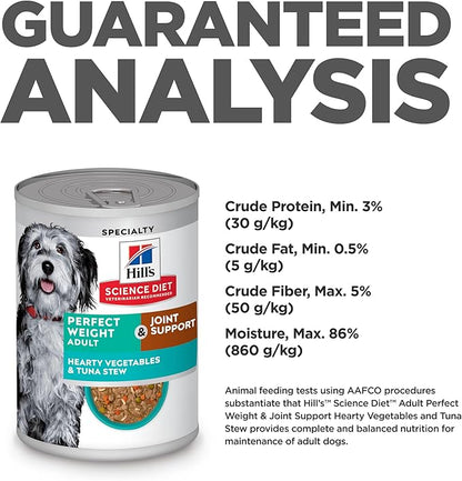 Hill's Science Diet Perfect Weight, Adult 1-6, Weight Management Support, Wet Dog Food, Tuna & Vegetables Stew, 12.5 oz Can, Case of 12
